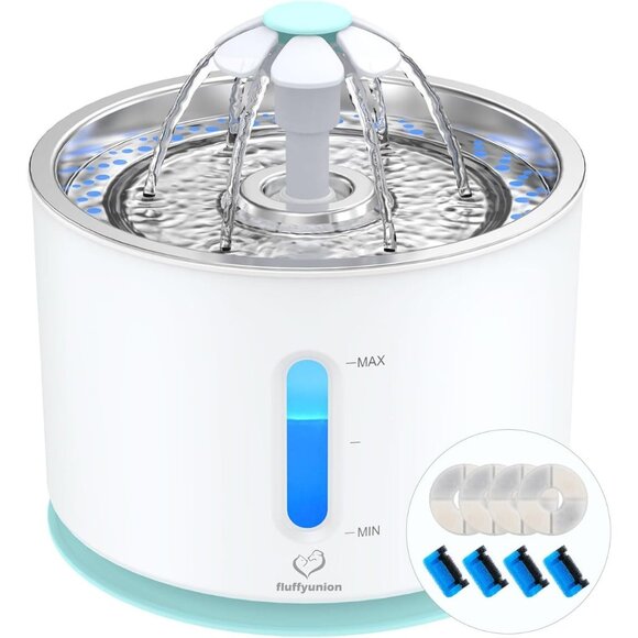 Fluffyunion White Fountain With Stainless Steel 4 Filters/4 Sponges Dispenser - Picture 1 of 6